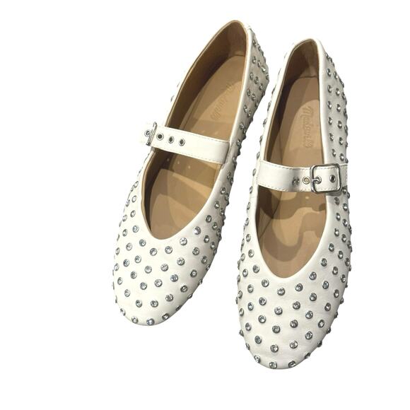 Madewell Women's The Remy Crystal Mary Jane Flat Round Toe Ecru Size 8 - Picture 7 of 11